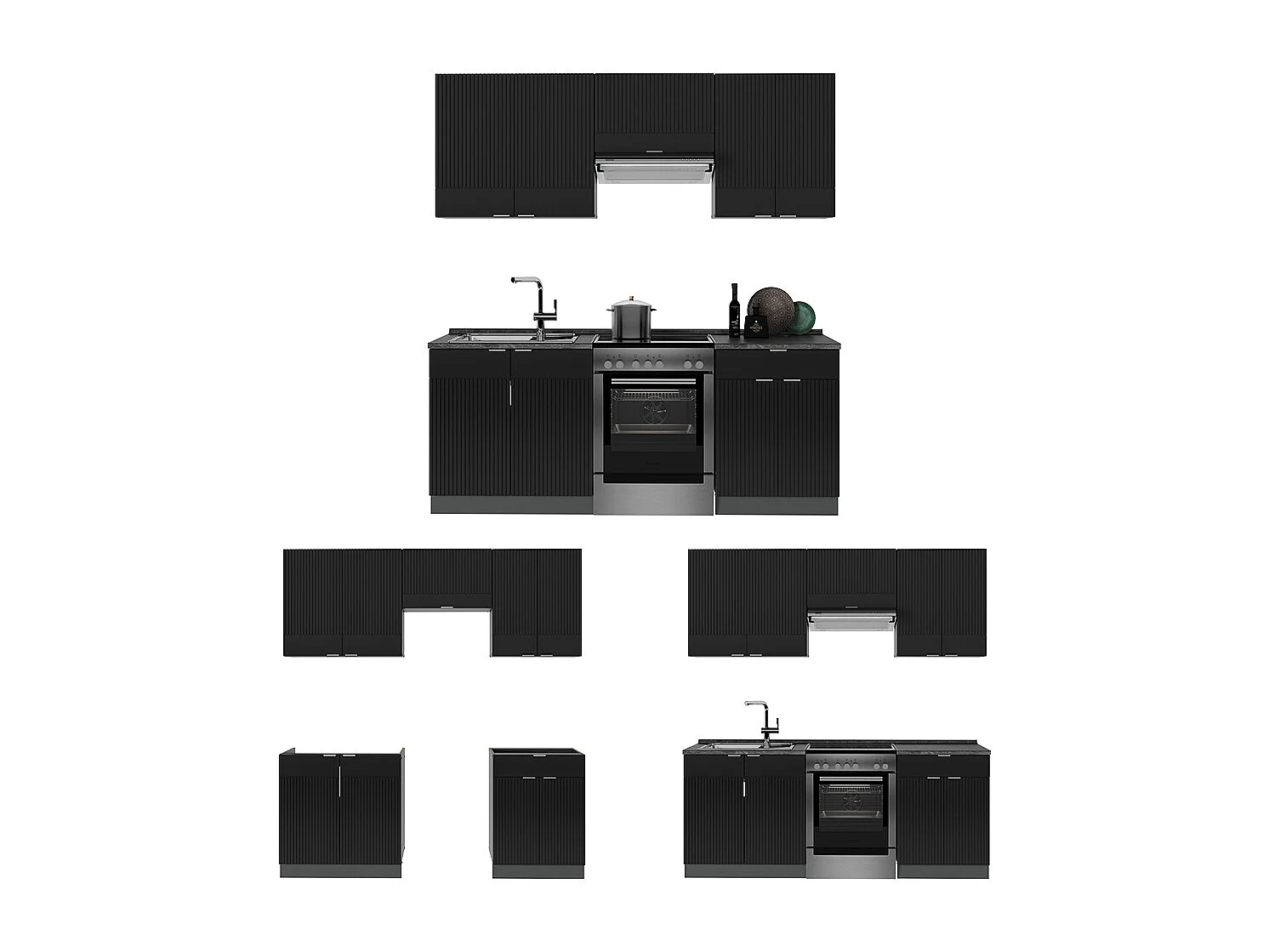 Cuisine noir rayé/anthracite 200x60x81.6 fame-line