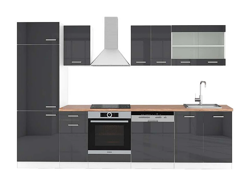 Mueble de cocina antracita brillo intenso/blanco 300x60x81.6 r-line