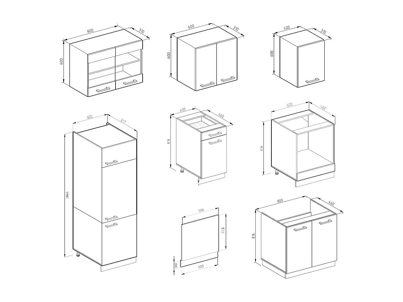 Küchenzeile anthrazit hochglanz/weiß 300x60x81.6 r-line