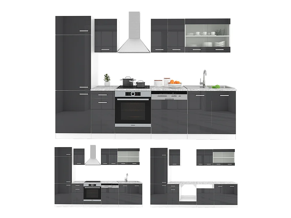 Cuisine anthracite brillant/blanc 300x60x81.6 r-line