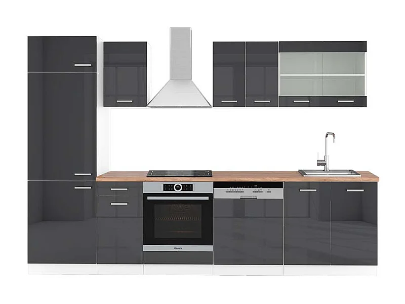 Mueble de cocina antracita brillo intenso/blanco 300x60x81.6 r-line