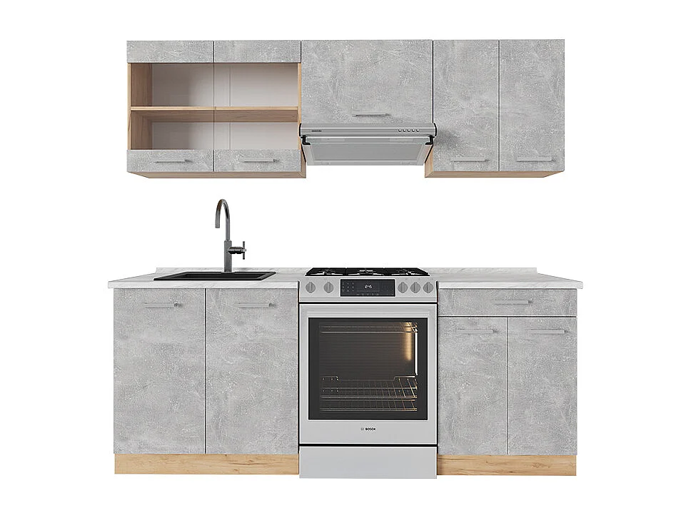 Küchenzeile beton/goldkraft eiche 200x60x81.6 r-line