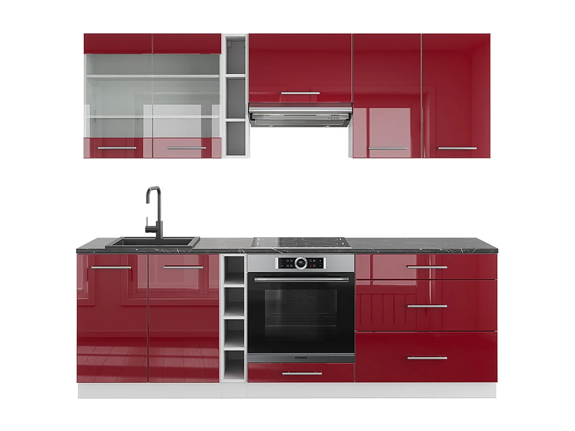 Mueble de cocina burdeos brillo intenso/blanco 235x46x81.6 fame-line