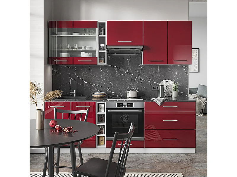 Cucina componibile bordeaux lucido/bianco 235x46x81.6 fame-line