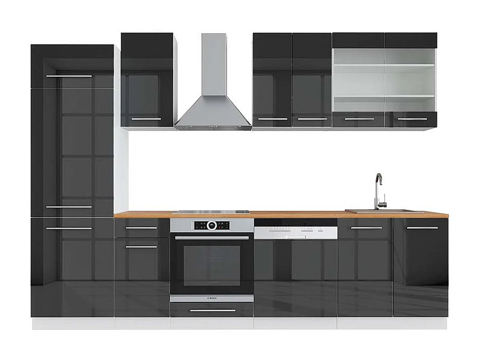 Mueble de cocina antracita brillo intenso/blanco 300x60x81.6 fame-line