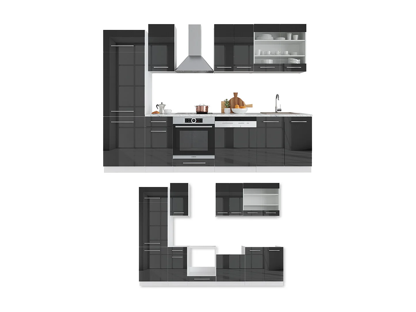 Cuisine anthracite brillant/blanc 300x60x81.6 fame-line