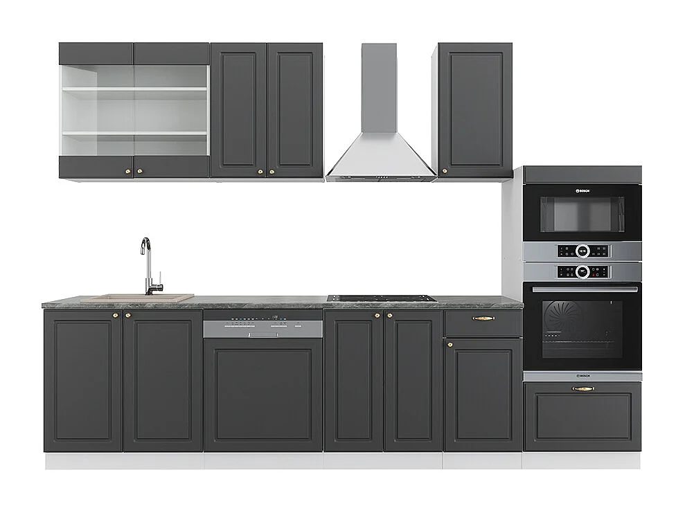 Mueble de cocina antracita-oro/blanco 300x60x81.6 fame-line