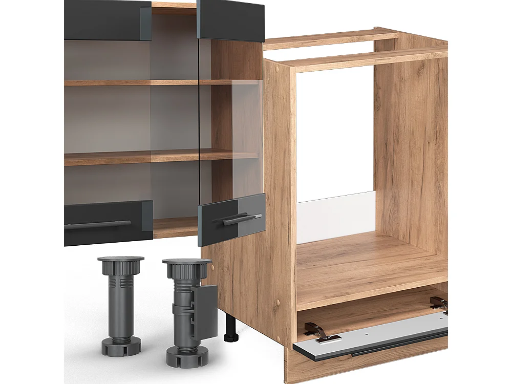 Complete keukeneenheid antraciet hoogglans/goud eiken 300x46x81.6 fame-line