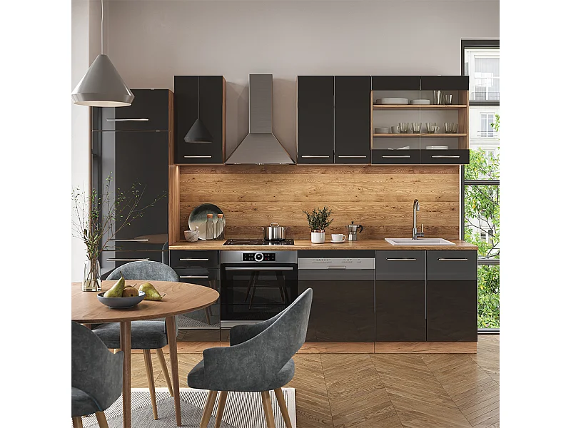 Cuisine anthracite brillant/chêne doré 300x46x81.6 fame-line