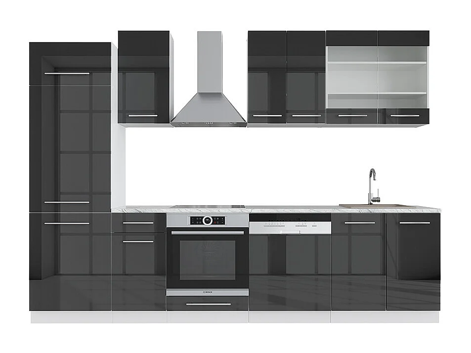 Complete keukeneenheid antraciet hoogglans/wit 300x60x81.6 fame-line