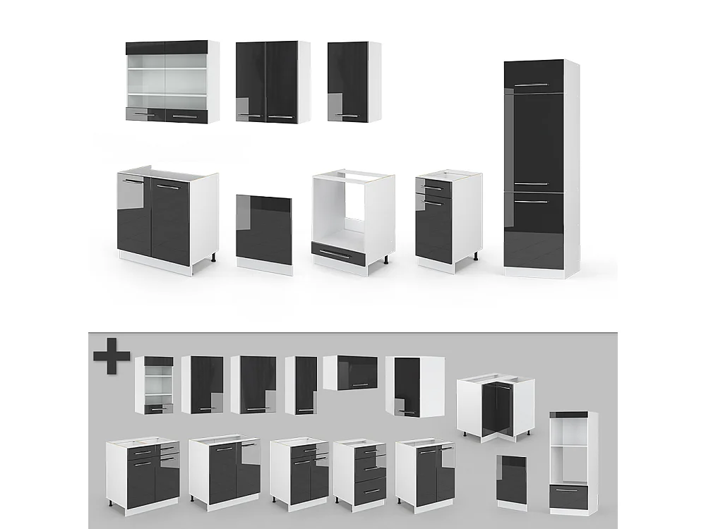 Complete keukeneenheid antraciet hoogglans/wit 300x60x81.6 fame-line