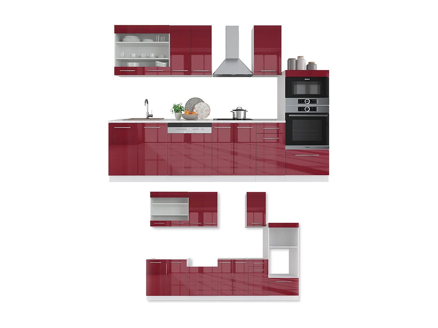 Cucina componibile bordeaux lucido/bianco 300x60x81.6 fame-line