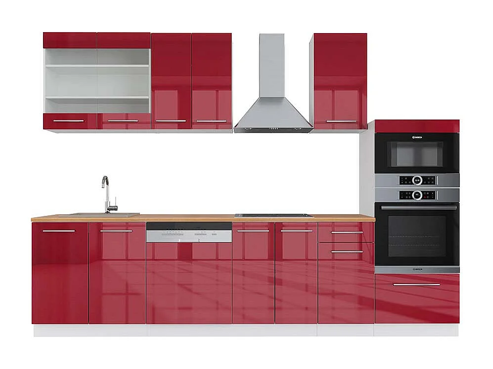 Küchenzeile bordeaux hochglanz/weiß 300x60x81.6 fame-line