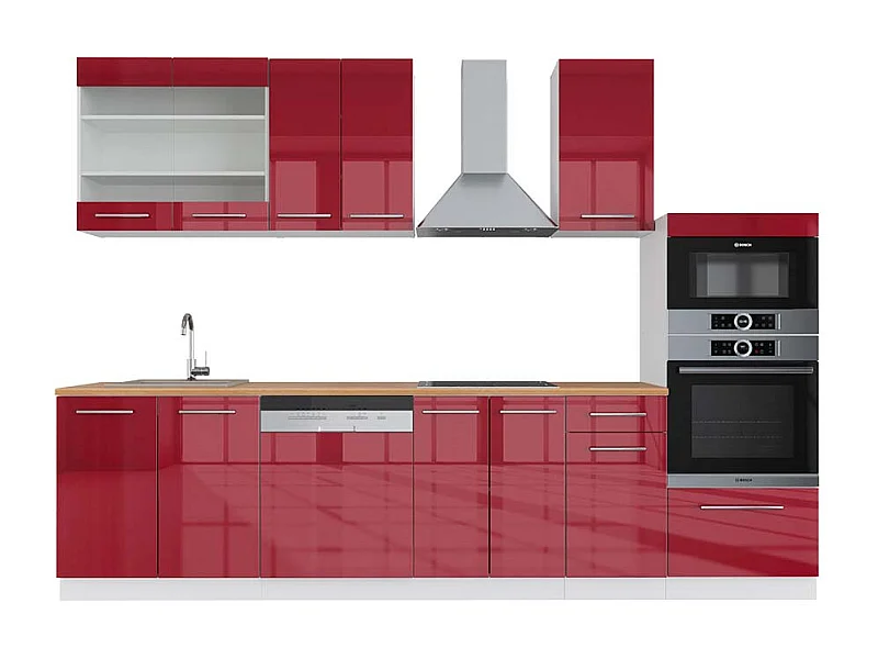 Aneks kuchenny bordowy wysoki połysk/biały 300x60x81.6 fame-line