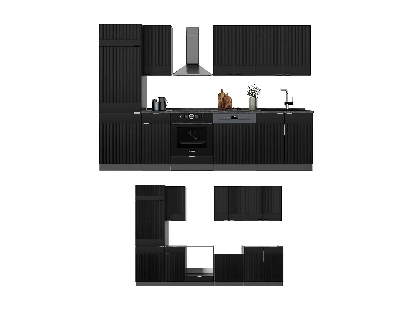 Cuisine noir rayé/anthracite 300x46x81.6 fame-line