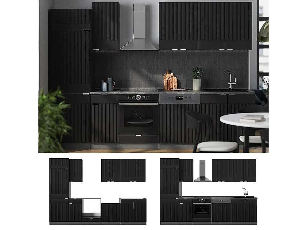 Mueble de cocina rayas negras/antracita 300x46x81.6 fame-line