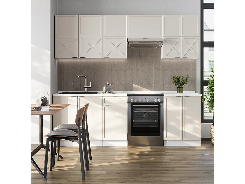 Køkkenrække grå/beige/hvid 240x60x81.6 fame-line