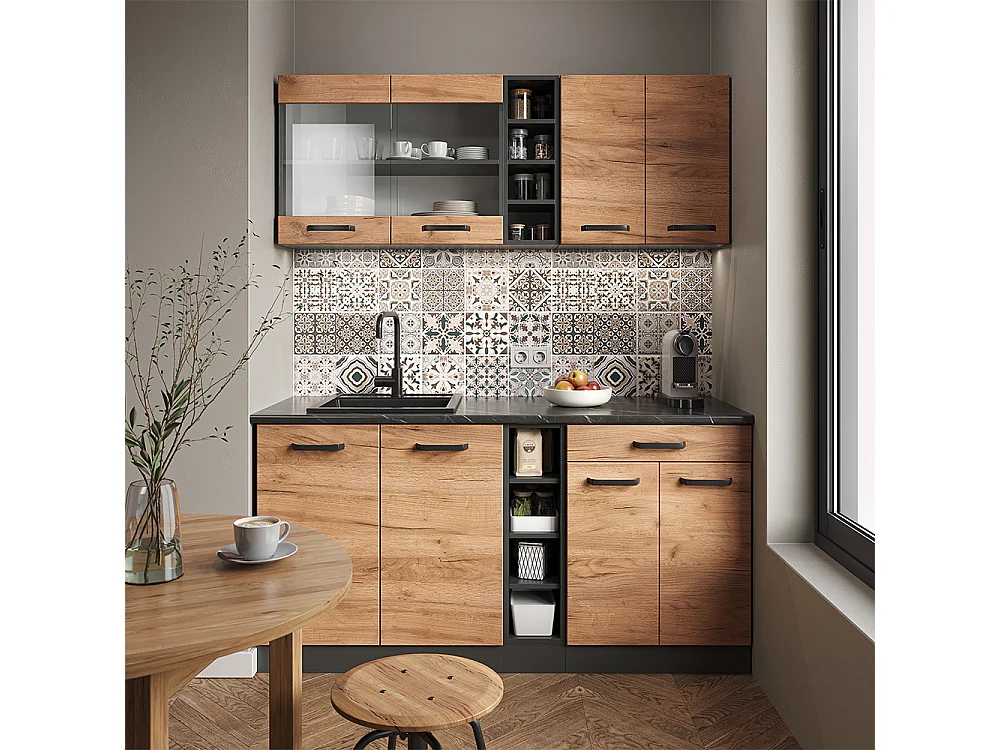 Cocina para solteros oro power roble/antracita 160x46x81.6 r-line