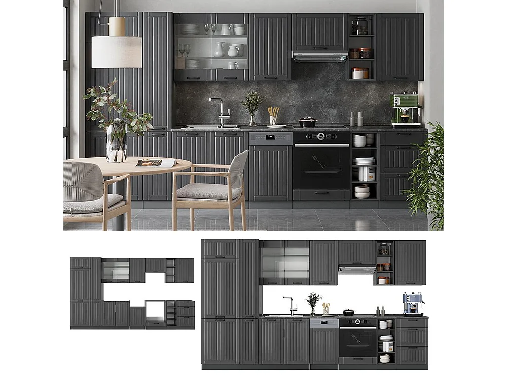 Küchenzeile dunkelgrau 355x60x81.6 fame-line