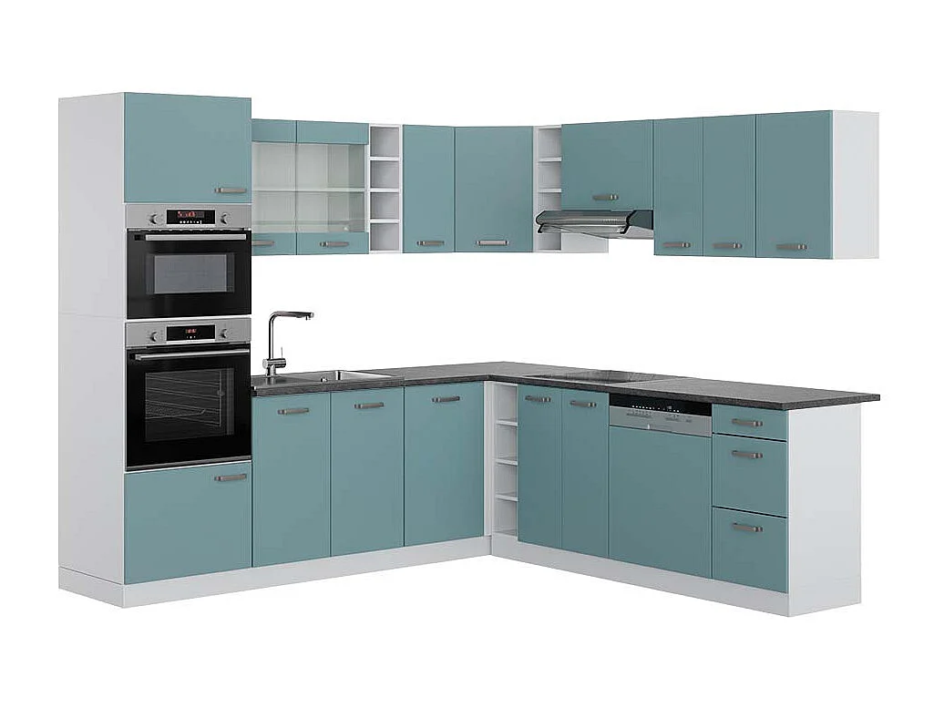 Cocina esquinera azul-gris-blanco 247x60x81.6 r-line