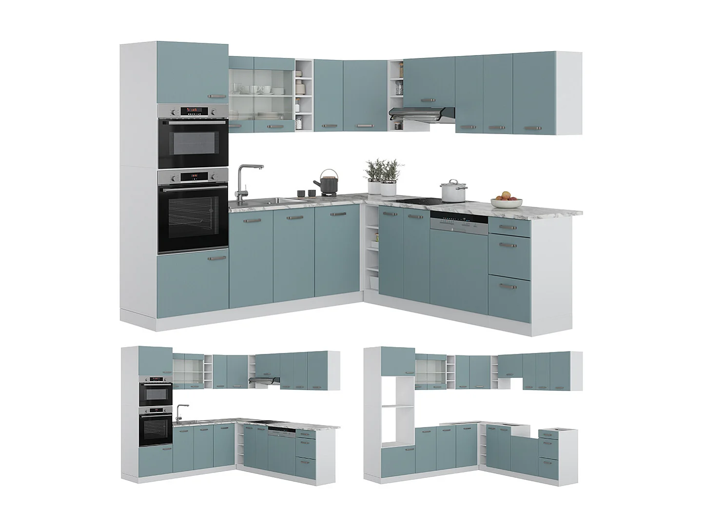 Cocina esquinera azul-gris-blanco 247x60x81.6 r-line
