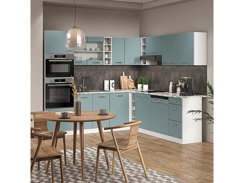 Eckküche blau-grau/weiß 247x60x81.6 r-line