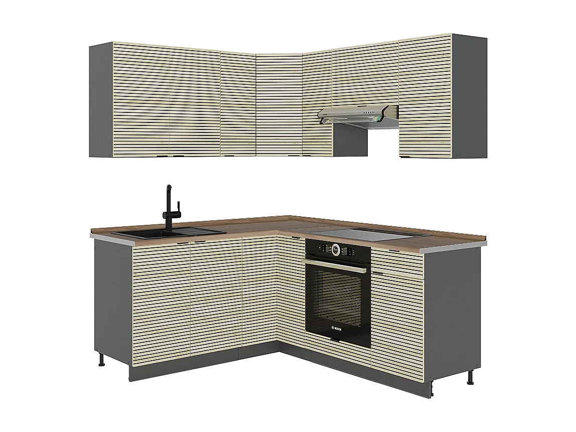 Cuisine en angle chêne lambris/anthracite 190x60x81.6 fame-line