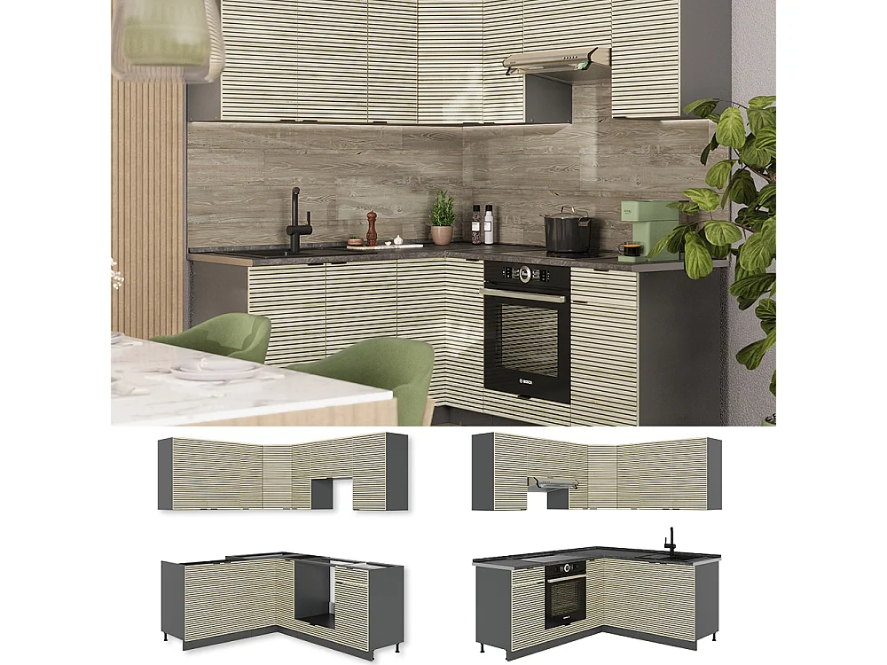 Cuisine en angle chêne lambris/anthracite 190x60x81.6 fame-line