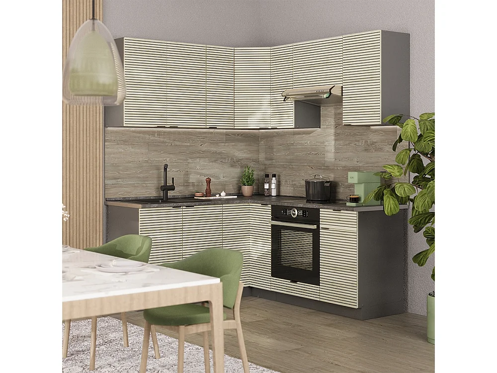 Cozinha de canto painel de carvalho/antracite 190x60x81.6 fame-line