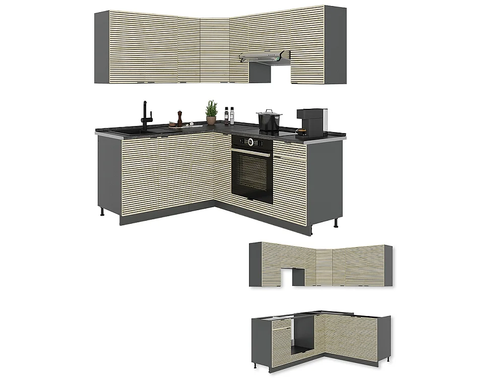 Cozinha de canto painel de carvalho/antracite 190x60x81.6 fame-line