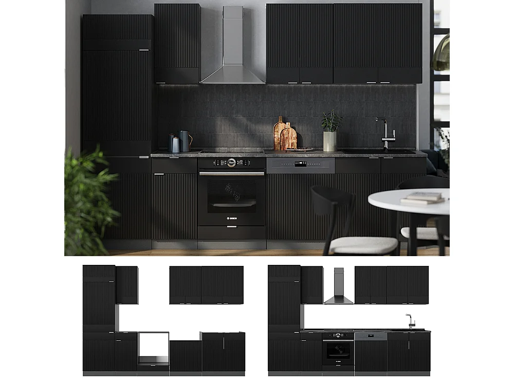 Cuisine noir rayé/anthracite 300x60x81.6 fame-line