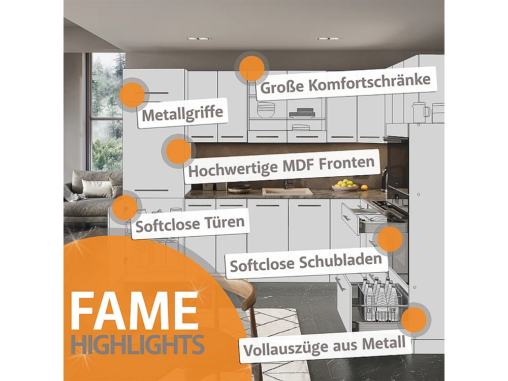 Cuisine en angle vert-or landhaus/blanc 287x46x81.6 fame-line