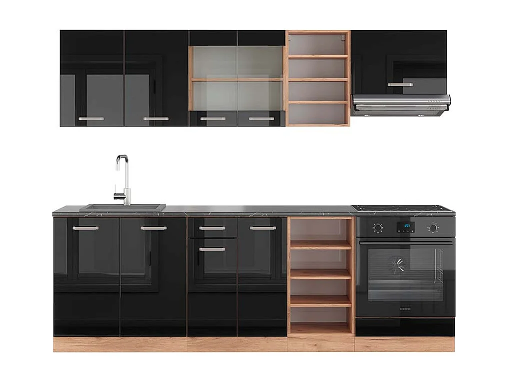Cucina componibile rovere nero/oro lucido 240x60x81.6 r-line
