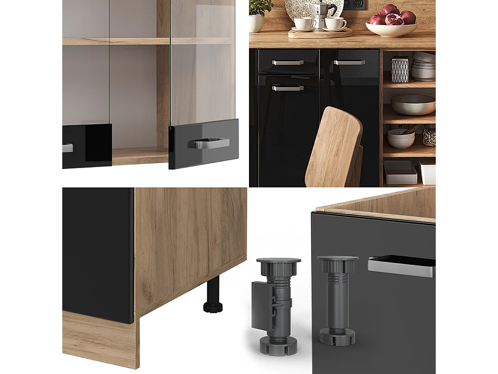 Cucina componibile rovere nero/oro lucido 240x60x81.6 r-line