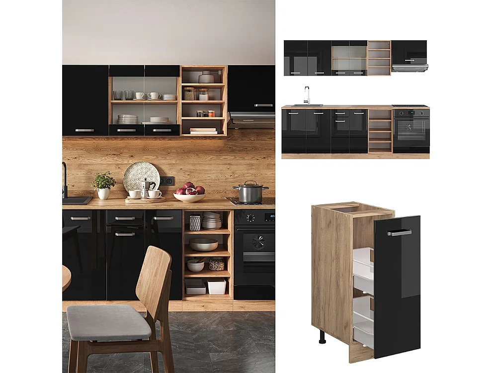 Cuisine noir brillant/chêne doré 240x60x81.6 r-line