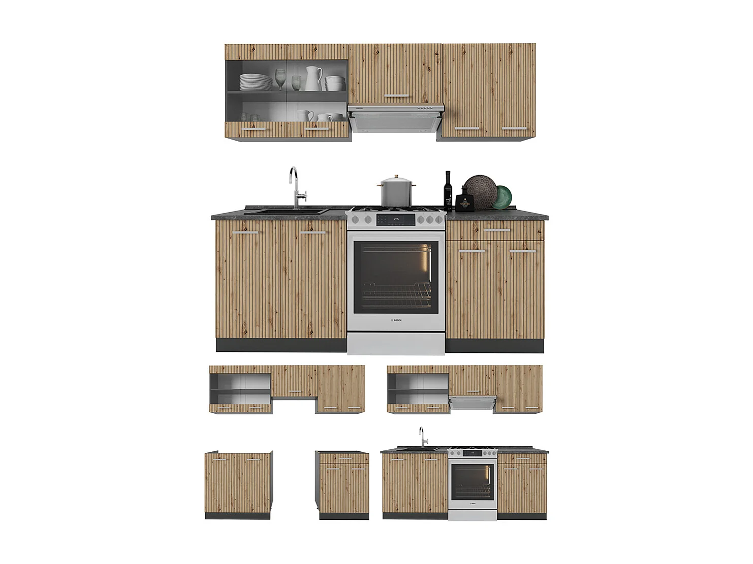 Mueble de cocina roble artesanal/antracita 200x60x81.6 r-line