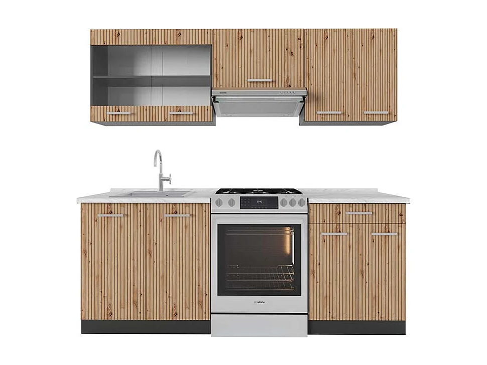 Complete keukeneenheid artisanaal eiken/antraciet 200x60x81.6 r-line