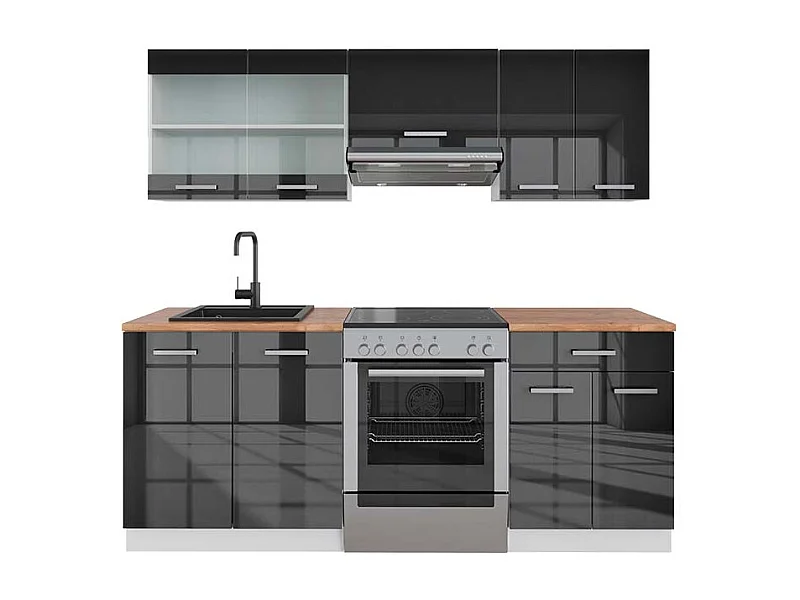 Mueble de cocina antracita brillo intenso/blanco 200x60x81.6 r-line