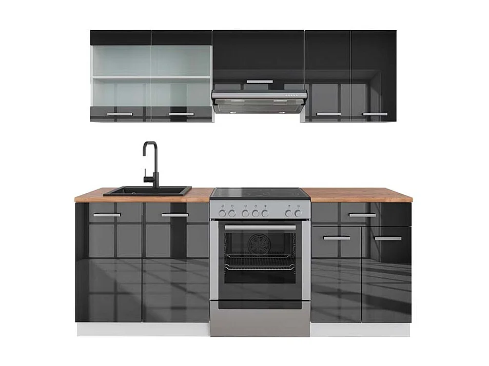 Mueble de cocina antracita brillo intenso/blanco 200x60x81.6 r-line