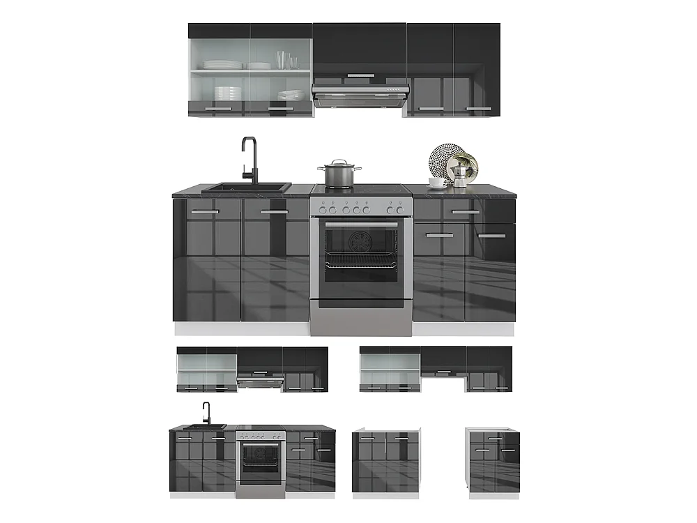 Kitchenette antracite alto brilho/branco 200x60x81.6 r-line
