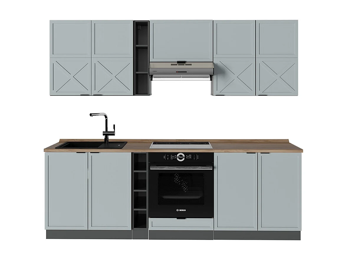 Cucina componibile azzurro-grigio/antracite 235x60x81.6 fame-line