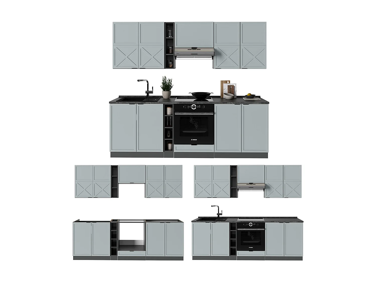 Cucina componibile azzurro-grigio/antracite 235x60x81.6 fame-line