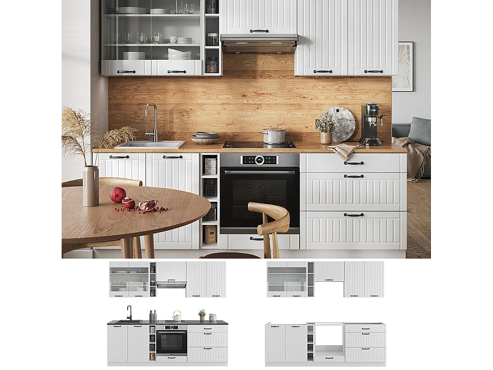 Mueble de cocina casa de campo blanca/blanca 235x60x81.6 fame-line