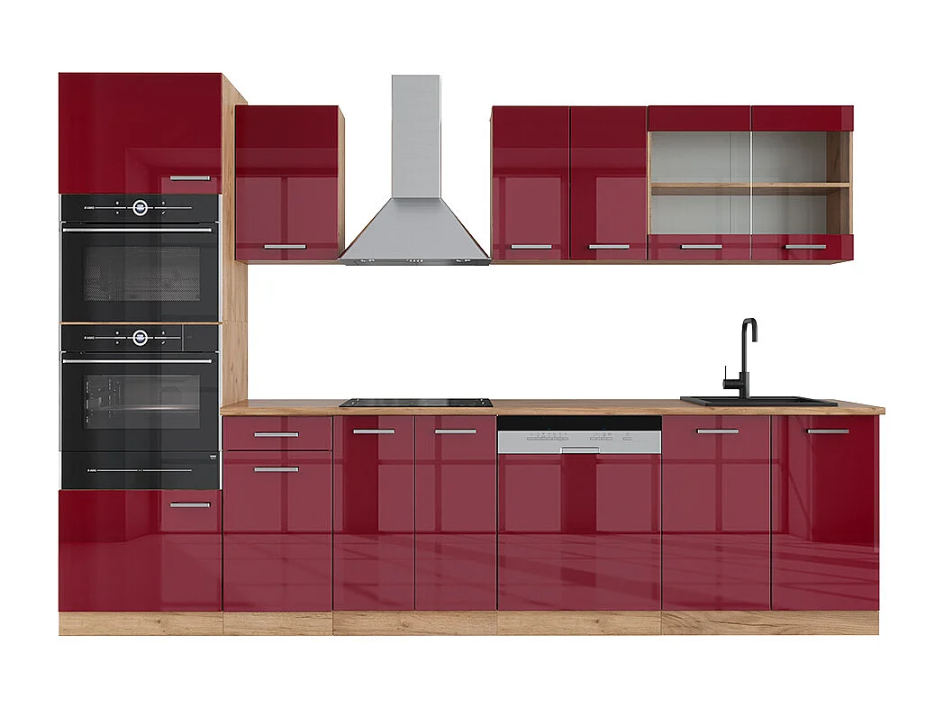 Cuisine rouge brillant/chêne doré 300x46x81.6 r-line