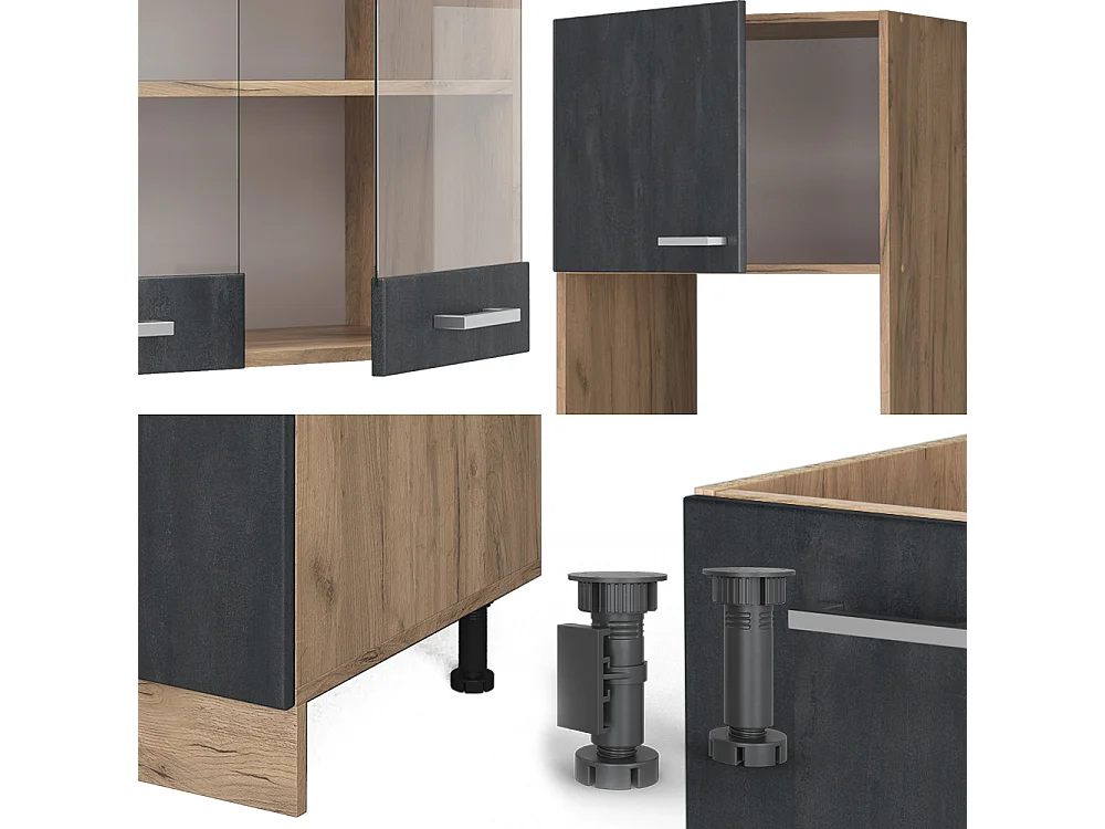 Cocina esquinera hormigón negro/roble dorado 247x46x81.6 r-line