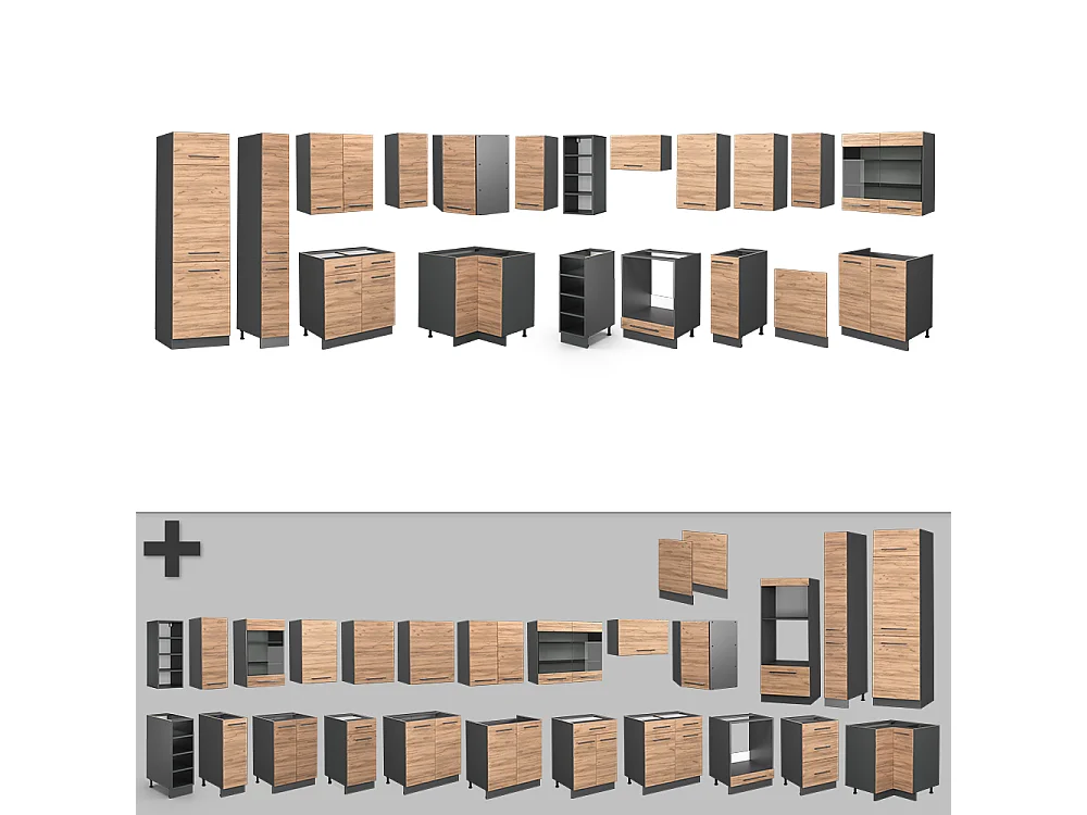 Cocina esquinera oro power roble/antracita 347x46x81.6 fame-line