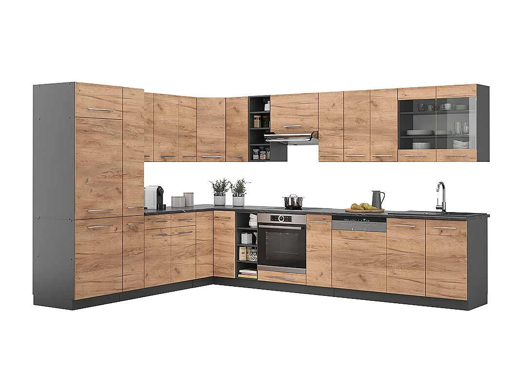 Eckküche goldkraft eiche/anthrazit 347x46x81.6 fame-line