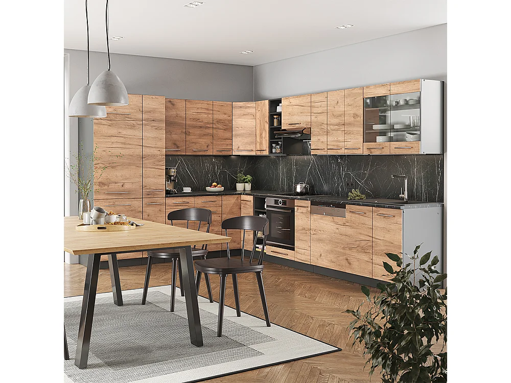 Eckküche goldkraft eiche/anthrazit 347x46x81.6 fame-line