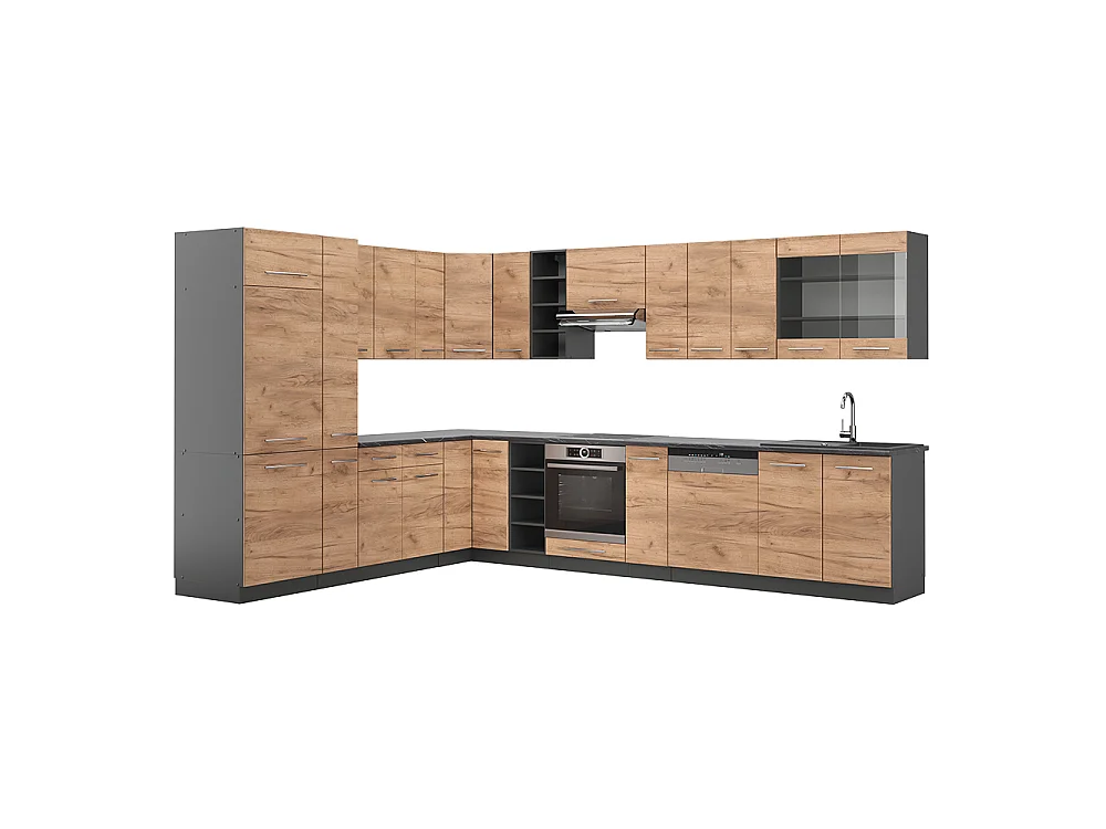 Corner kitchen gold power oak/anthracite 347x46x81.6 fame-line