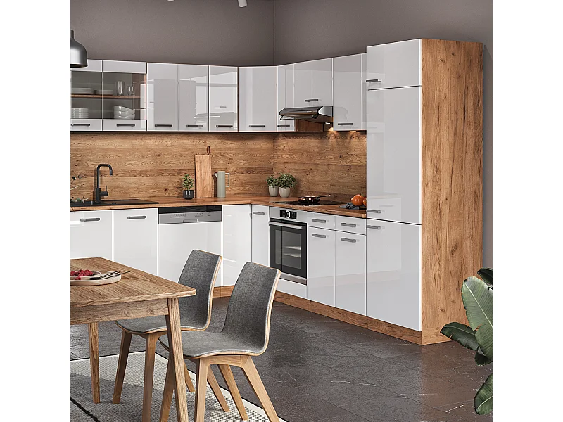 Cocina esquinera blanco brillo intenso/roble dorado 287x46x81.6 r-line